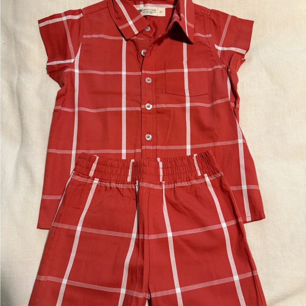 Kids Red Plaid Matching Set